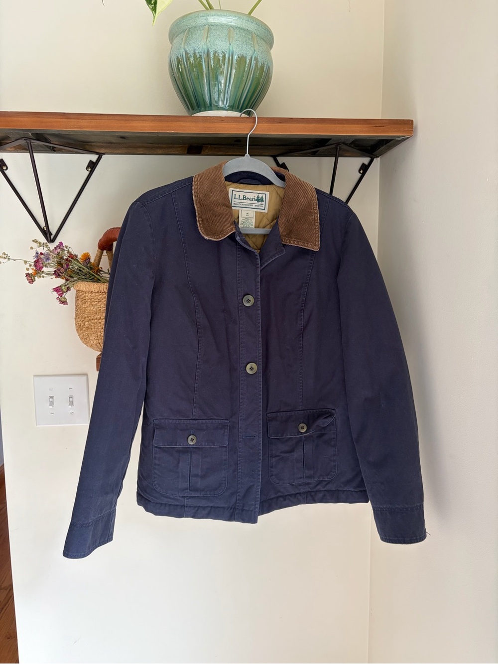 L.L. Bean Navy Barn Jacket with Brown Corduroy Collar